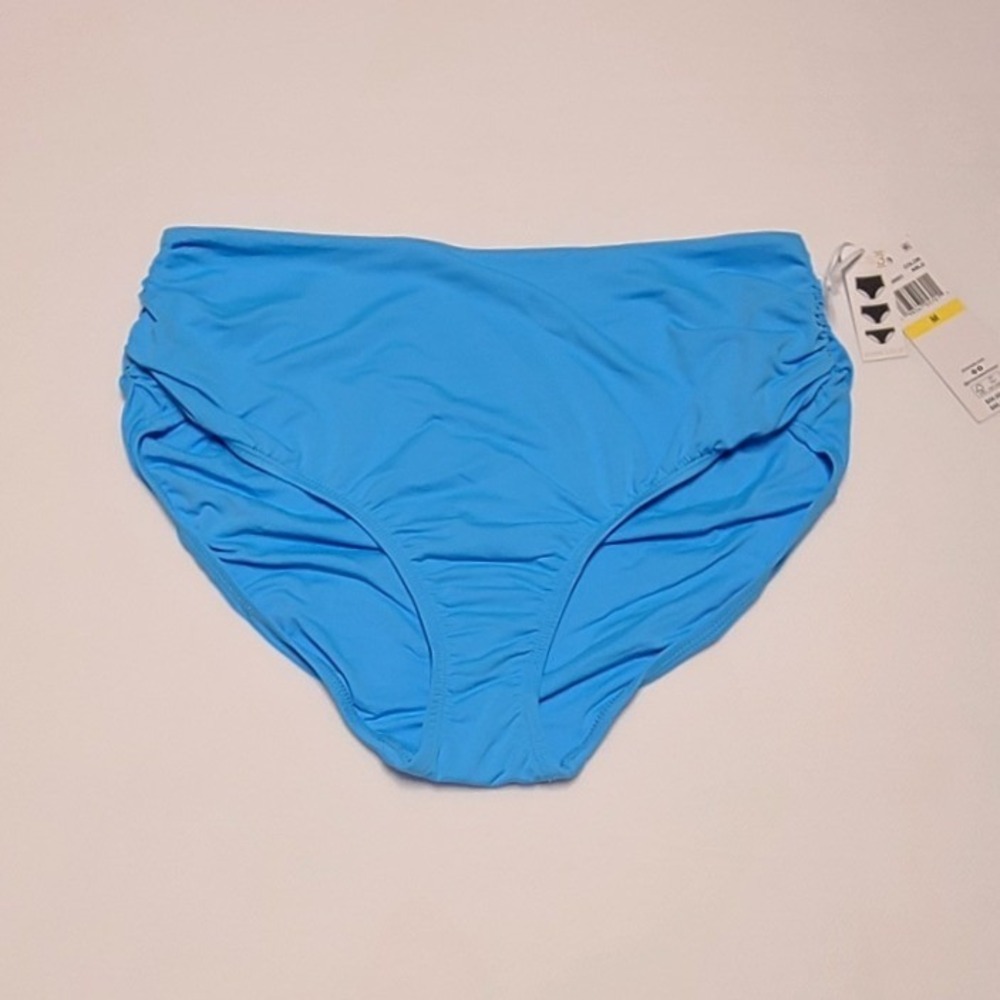 Anne Cole Women's Convertible 3-Way Bikini Bottom Blue Ruched High Waist S/M